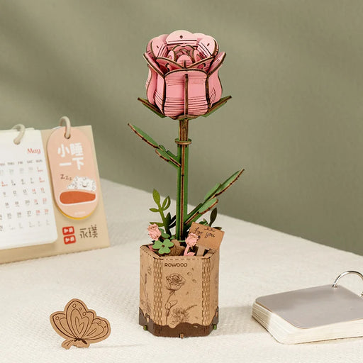 Rowood DIY Wooden Pink Rose 3D Puzzle Model Kit