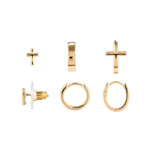 Dainty Cross Gold Earrings Set