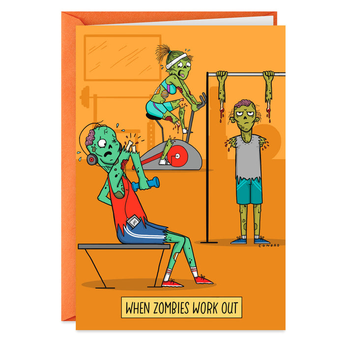 Zombies at the Gym Funny Halloween Card