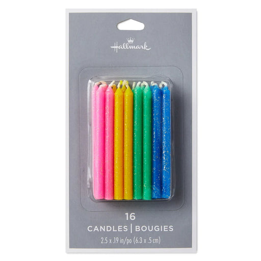 Assorted Color Glitter Birthday Candles, Set of 16