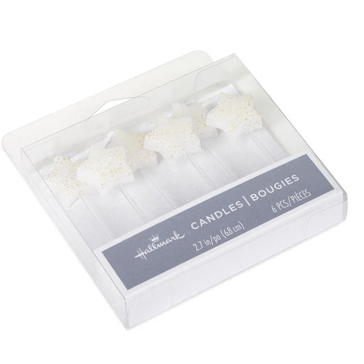 White Star-Shaped With Glitter Birthday Candles, Set of 6
