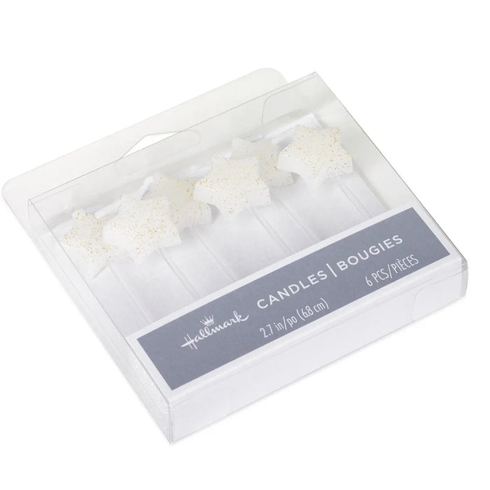 White Star-Shaped With Glitter Birthday Candles, Set of 6