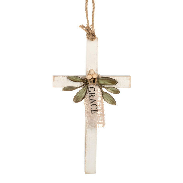 Grace Cross Ornament with Green Leaves