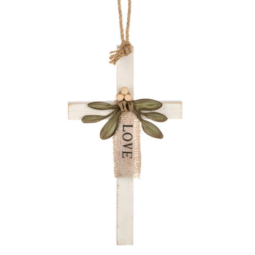 Love Cross Ornament with Green Leaves