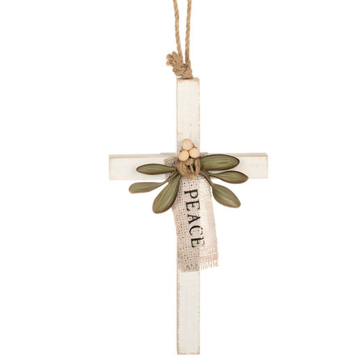 Peace Cross Ornament with Green Leaves