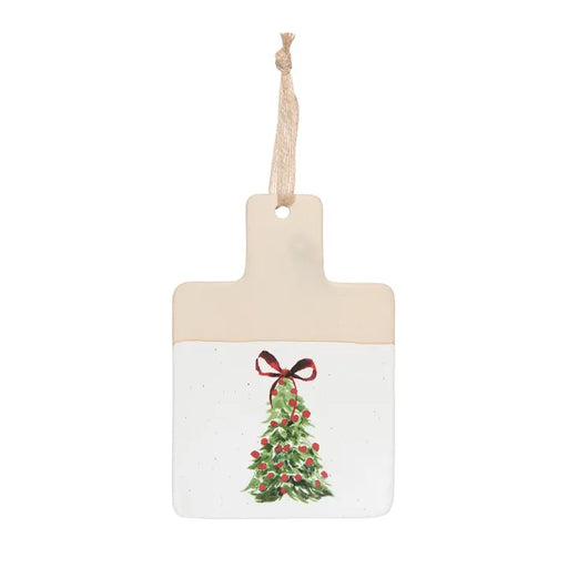 Decorative hanging tag with a Christmas tree design on a white background