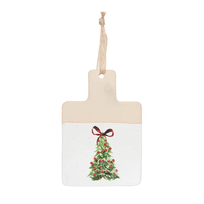 Decorative hanging tag with a Christmas tree design on a white background