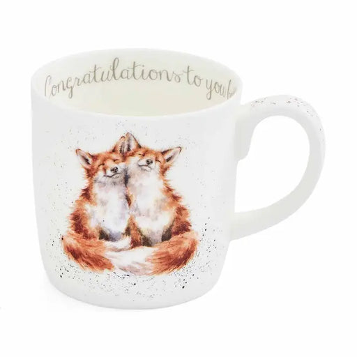 Mug with fox design and 'Congratulations to you!' text on a white background