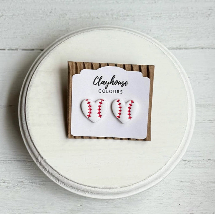 Baseball Heart Polymer Clay Statement Earrings