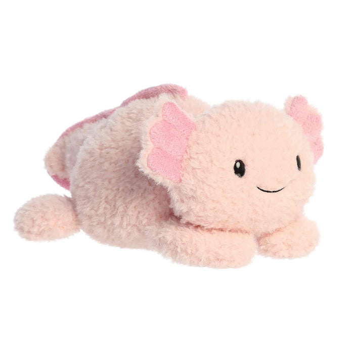 Plush pink Axolotl toy on a white background