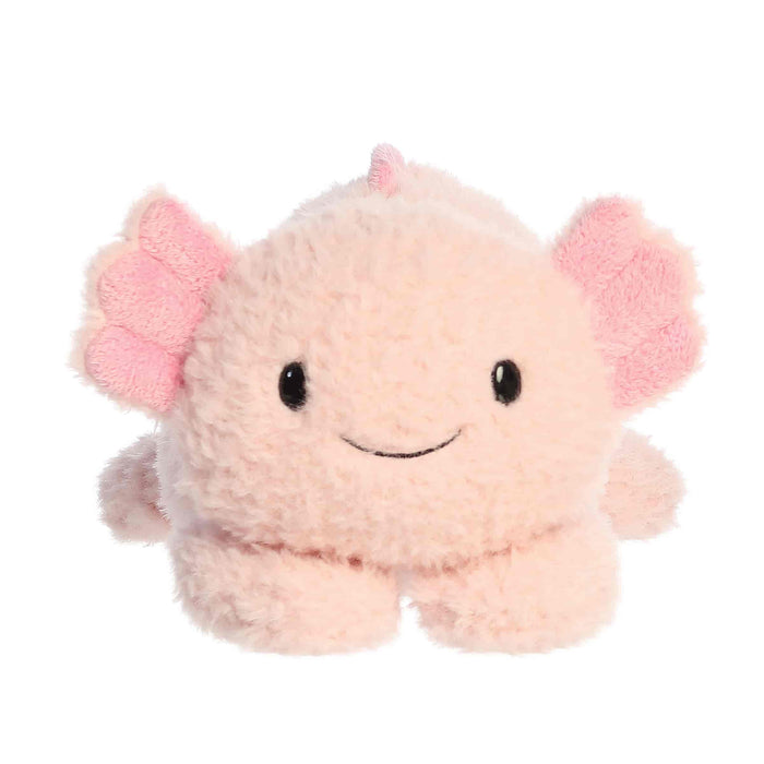 Plush pink Axolotl toy on a white background