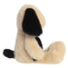 A plush dog toy shown from the back, featuring a cream-colored body with black ears, black paws, and a black tail, set against a plain white background.