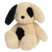 Plush dog toy with black spots on a white background