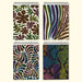 Four spiral-bound notebooks with colorful abstract patterns on a white background