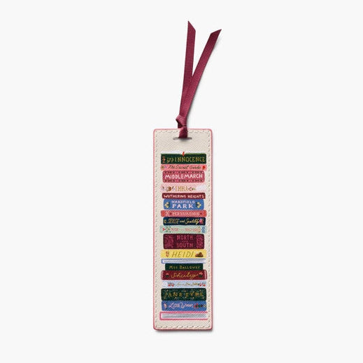 Colorful bookmark with text on a white background