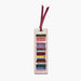 Colorful bookmark with text on a white background