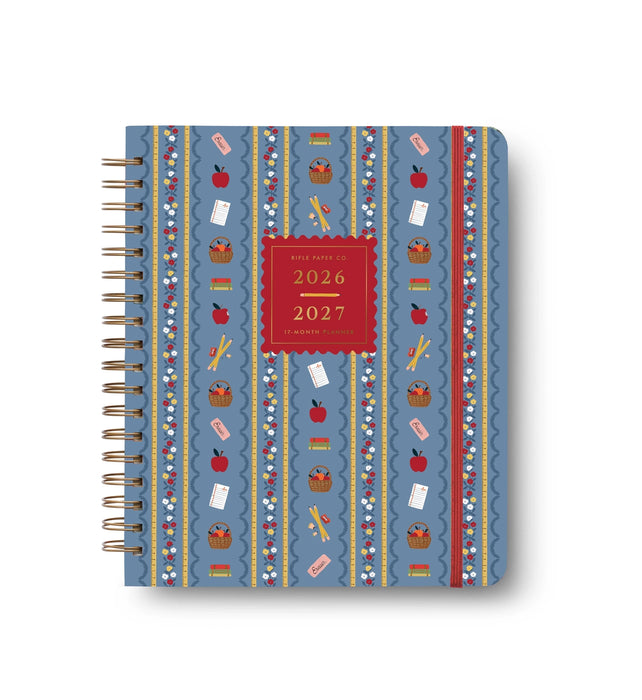 2026-2027 planner with colorful striped design on a white background