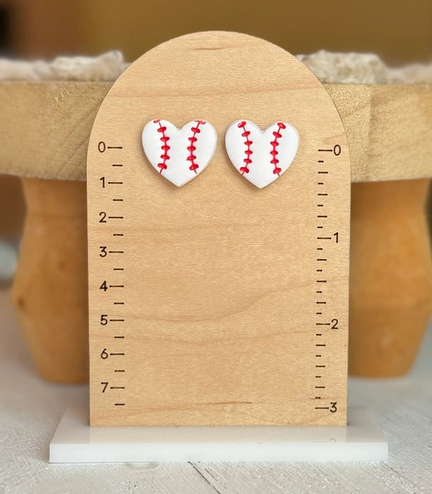 Baseball Heart Polymer Clay Statement Earrings