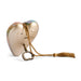 A heart-shaped decorative bottle opener with a gold-toned metal body, iridescent shell inlay, braided gold rope handle, and a tassel, shown on a white background.