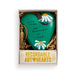 A heart-shaped green ornament with white daisy illustrations and the text 'I have seen the goodness of God' inside a gift box with a tassel and a card reading 'RECORDABLE ART HEARTS'.