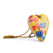 Heart-shaped wooden pendant with floral design and motivational text on a white background