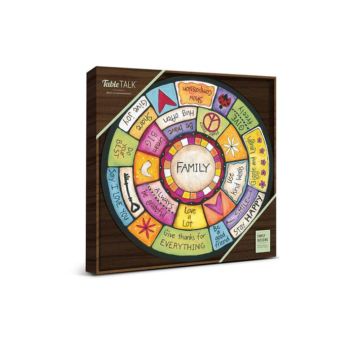 Colorful board game box with text and symbols on a white background