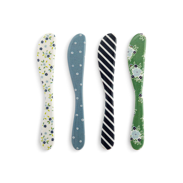 Blue Tones Bamboo Melamine Spreaders, Set of 4