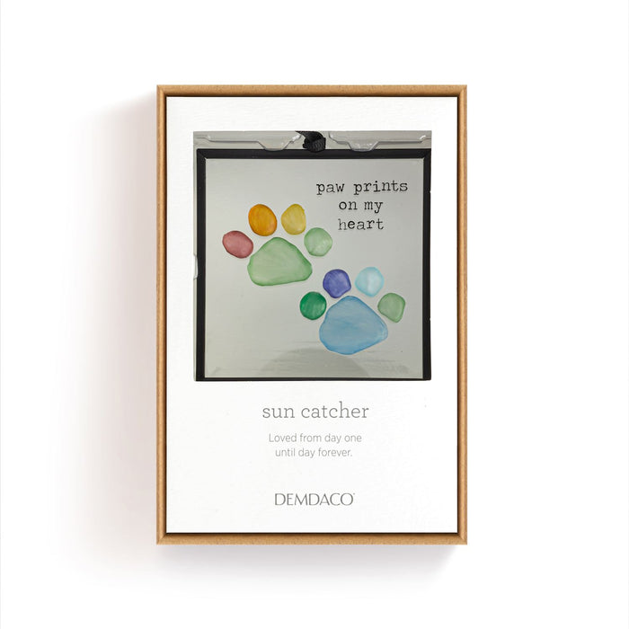 Rainbow Paw Prints on My Heart Suncatcher
