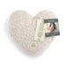 Heart-shaped plush pillow with a tag on a white background