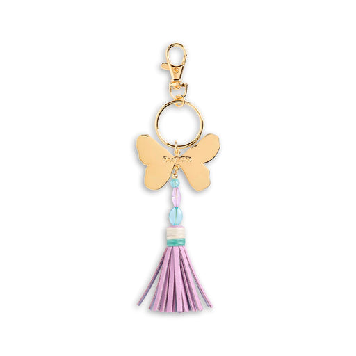 Butterfly keychain with tassel on a white background