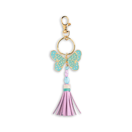 Butterfly keychain with tassel on a white background