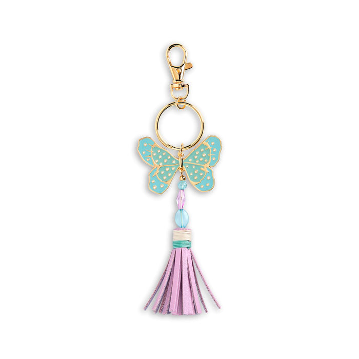 Butterfly keychain with tassel on a white background