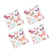 Four colorful butterfly-patterned coasters on a white background