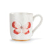 White mug with a red butterfly design on a white background