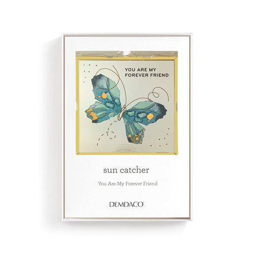 Framed artwork with a blue butterfly design and text on a white background