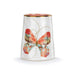 Ceramic tumbler with a colorful butterfly design on a white background