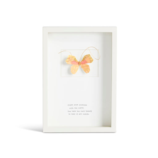 Framed butterfly art with a white background