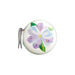 Round compact mirror with floral design on a white background