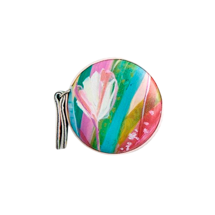 Colorful round mirror with a floral design on a white background