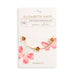 Gold bracelet with pink flowers on a white card featuring 'Elisabeth Hays' branding.