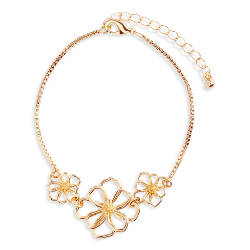 Gold floral bracelet on a white background