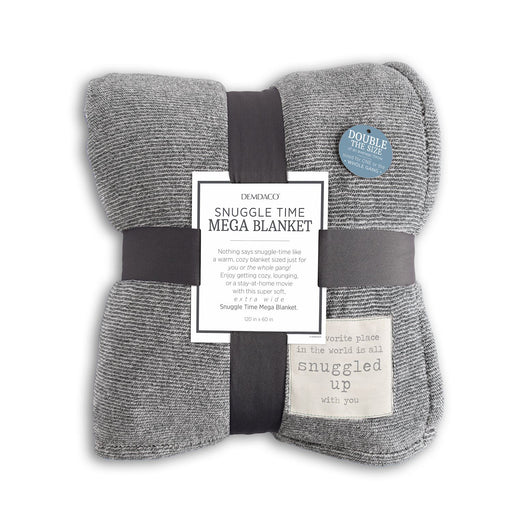 Gray snuggle time mega blanket with a label on a white background