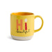 Yellow mug with 'Hi beautiful' text on a white background