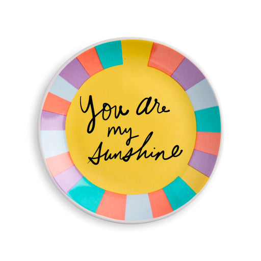 Round colorful coaster with 'You are my sunshine' text on a white background