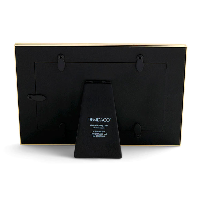 Black photo frame with gold trim and Demdaco branding on a white background