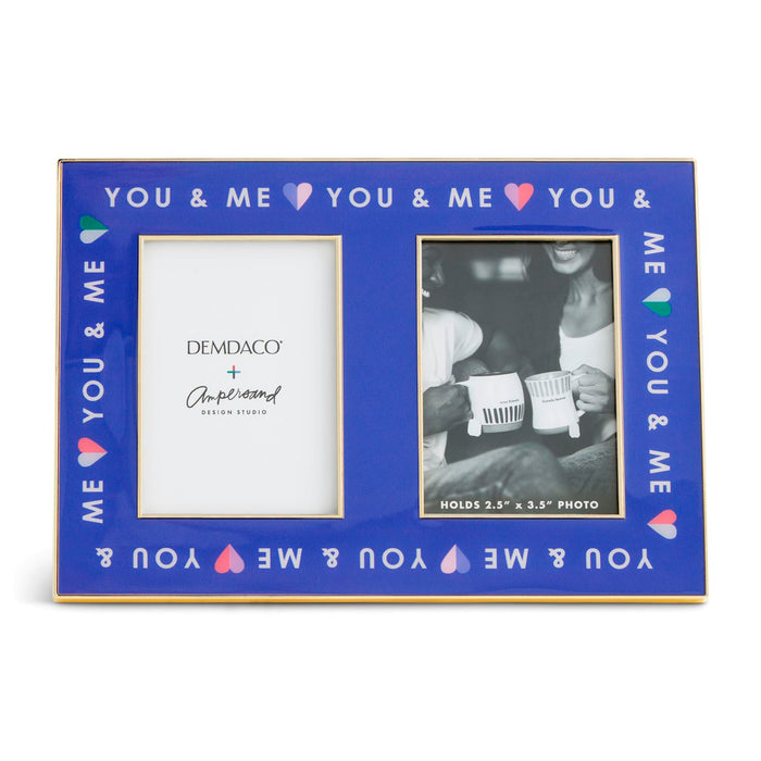Blue photo frame with 'You & Me' text and Demdaco branding on a white background