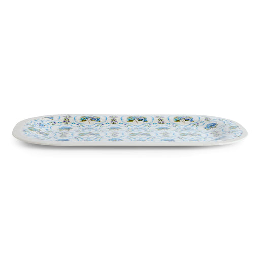 Decorative oval plate with floral patterns on a white background