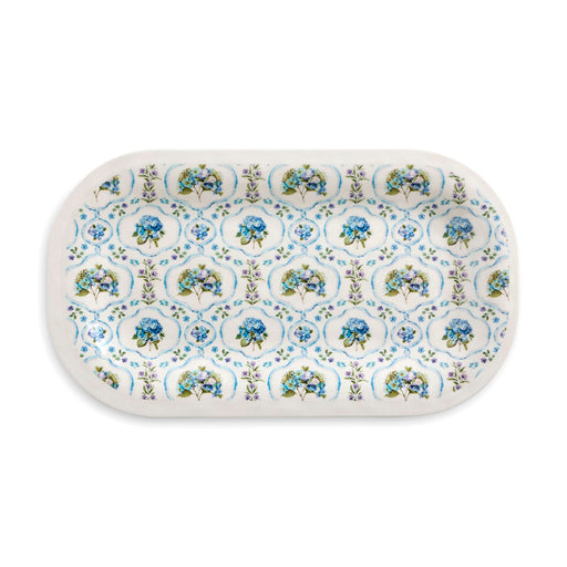 Rectangular ceramic tray with floral pattern on a white background