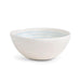 White ceramic bowl with a blue stripe on a white background