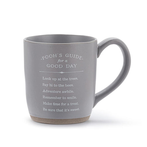 Gray mug with text on a white background